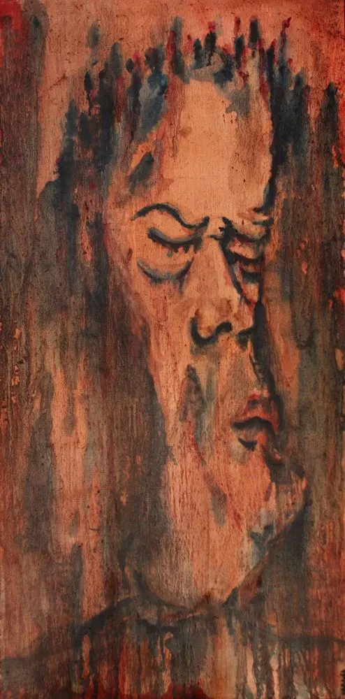 Male face with closed eyes. Earthy tones